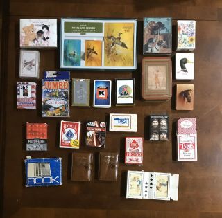 28 Decks Of Playing Cards - Some Vintage - Assorted Subjects - 1 Vintage Rook Deck