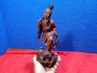 Finely Carved Antique Chinese Wood Statue Of Standing Figure