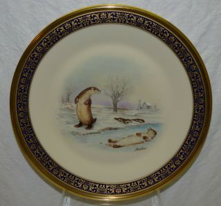 1982 Lenox Boehm Annual Ltd Woodland Wildlife Otter Plate Elegant Cobalt & Gold
