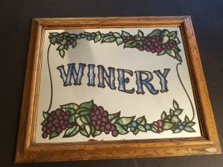 Faux - Stained - Glass - Mirror - With - Winery - Sign - Amp - Grape - Pattern - In - Plastic - Framed