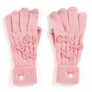 Sanrio My Melody Cable Knitted Gloves Pink Touch Panel Compatible From Japan