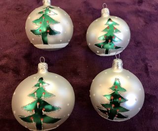 4 Vtg Poland Polish X - Mas Tree Glass Ball Ornaments Euc Hand Painted