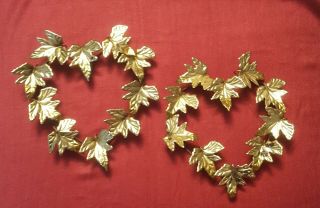 Homco Home Interiors Brass Leaves In Heart Shape Wall Hanging.  Bundle Of 2