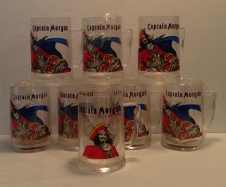 Vintage Captain Morgan Spiced Rum Plastic Mugs Pirate Graphic Set Of 8