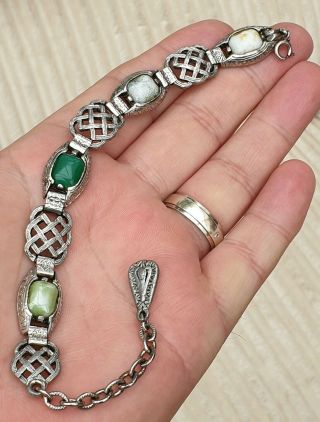 Vintage Miracle Jewellery Scottish Celtic Banded Agate Silver Panel Bracelet