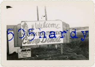 Wwii Us Gi Photo - Art Deco Sign Of Camp Detroit Reims France - Top