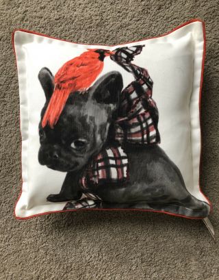 French Bulldog And Cardinal Holiday Pillow