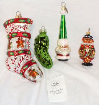 4 Christopher Radko Christmas Ornaments Cookies & Canes Muffy Pickle Santa