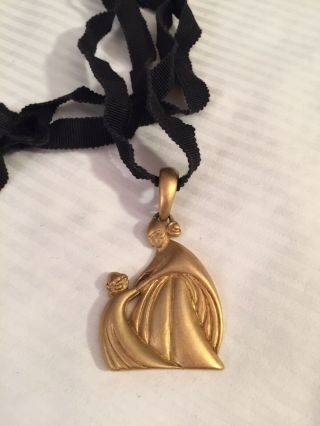 Vintage Necklace Pendant Woman Child By Lanvin Perfumes Brushed Gold Finish