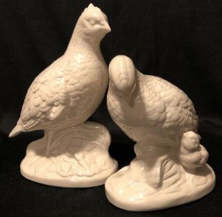 Vintage Mid Century Style Ceramic Quail Or Bob White Glazed Birds Figurines Pair