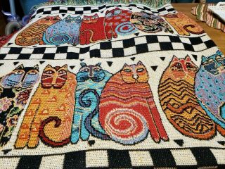 Nwot Vintage Laurel Burch Tapestry Throw Blanket Feline Family Cats 2006