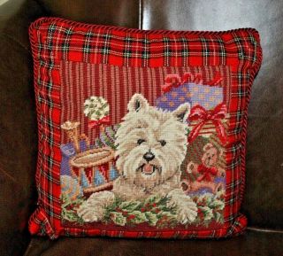 Westie West Highland Terrier Dog Needlepoint Christmas Pillow Petit Point