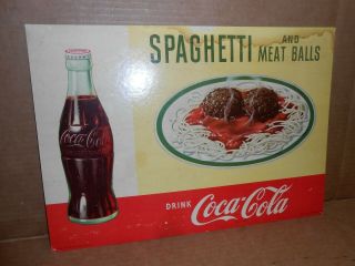 Vintage 1956 Coca Cola & Spaghetti Cardboard Easel Back Sign Store Display