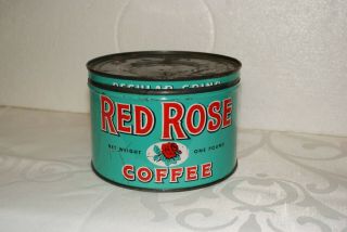 Red Rose Coffee 1 LB Key - Wind Tin with Lid - Scarce Teal Green Color 3