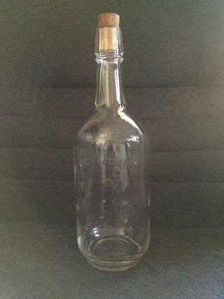Vintage Old Quaker Embossed Whiskey Bottle,  Clear Glass,  One Quart,  Cork Top
