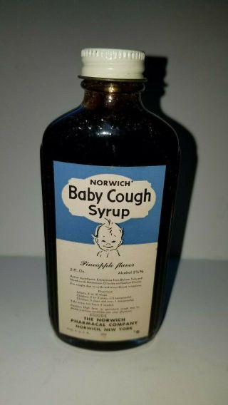 Vintage Norwich Pharmacal Company Ny Baby Cough Syrup 3 Fl Oz Glass Bottle