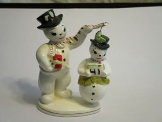 Vintage Ucagco Snowmen Spinning Ballerina Snowman Figurine Made In Japan
