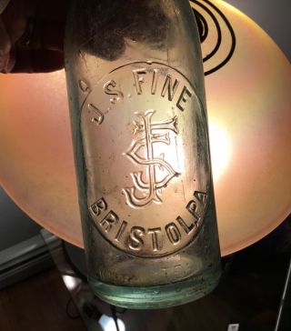 1800s Bristol Pa J S Fine Tall Blob Top Beer Soda Bottle W/ Bubbles Advertising
