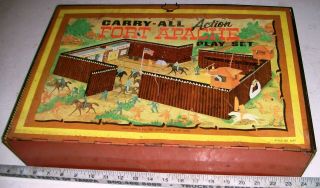 Marx Carry - All Action Fort Apache Tin Toy Play Set 3468 Western Cowboys Indians