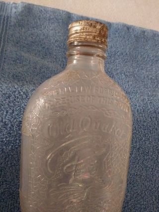 Vintage Old Quaker Whiskey Bottle Embossed Web Design Screw - On Metal Lid