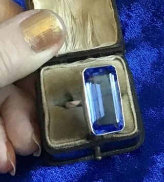 Vintage Solid Silver & Blue Crystal Set Statement Ring
