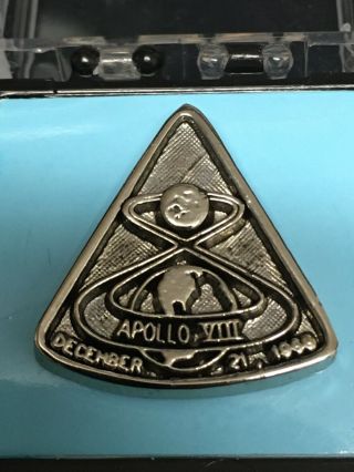 Vintage Apollo Viii Moon Landing 12/21/1968 Silver Plated Lapel Pin W/case Nos