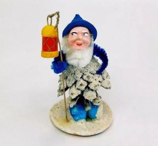 Vtg Pine Cone Gnome Dwarf Santa Elf Blue Spun Cotton Composite Germany Us Zone