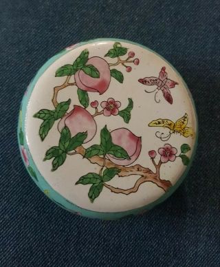 Vintage Chinese Cloisonne Enamel Trinket Box Peach Blossom 3 " Round