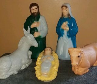 5 Pc Christmas Nativity Mary & Joseph Blow Mold General Foam Plastic Vtg
