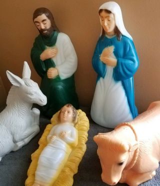 5 pc Christmas Nativity Mary & Joseph Blow Mold General Foam Plastic vtg 3