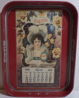 Vhtf Coca Cola Metal Tray Calendar Girl April 1901