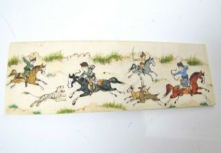 Small Hand Painted Panel Of A Persian Hunting Scene Signed On Back 5 " X 2 "