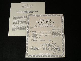 Paperwork Set - Danbury 1941 Dodge Series Wc Half Ton Pickup