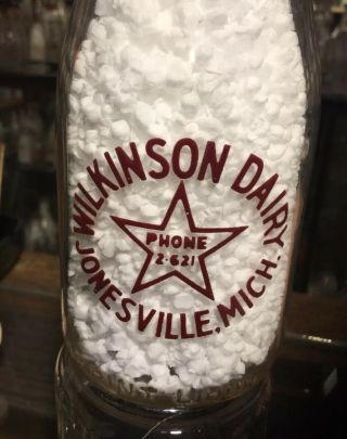 Wilkinson Dairy Jonesville Michigan Mich Mi Pyro Half Pint Milk Bottle Hillsdale