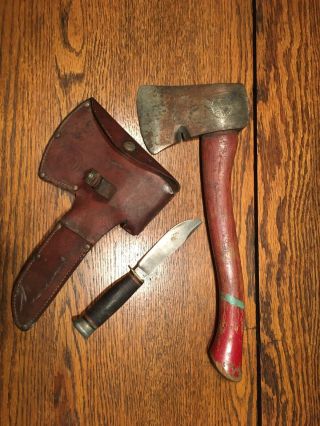 Vintage Plumb Axe Official Boy Scouts Of America Hatchet With Knife And Sheath.