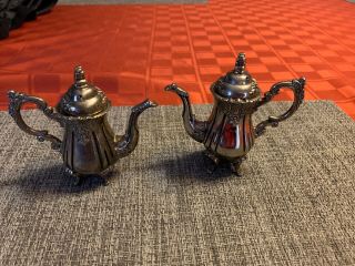 Antique Godinger Silver Plate Teapot Shaped Footed Salt And Pepper Shakers