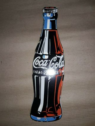 Porcelain Coca - Cola Bottle Enamel Sign Size 18 " X 5 " Inches
