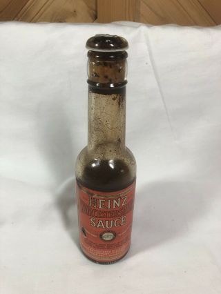 1930s Heinz 57 Worcestershire Bottle Glass Stopper Cork Paper Label Vintage