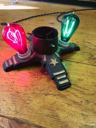 Two Vintage Bulbs Green And Red Plus Christmas Tree Stand