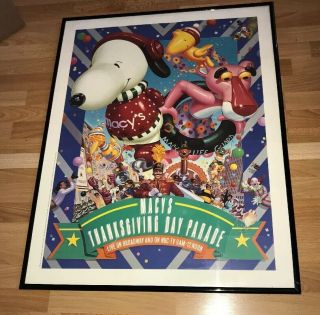 Vtg Macy’s Thanksgiving Day Parade Framed Poster Snoopy Pink Panther Big Bird