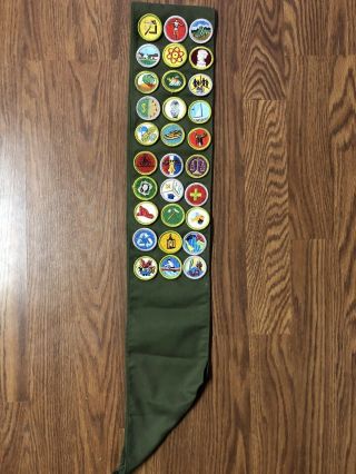 Boy Scouts Of America Sash With 30 Merit Badges 1990 
