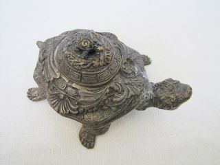 Antique Chinese White Bronze Turtle Box W/ Lid