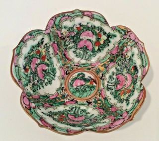 Antique Chinese Rose Medallion Porcelain Hand Painted Bowl W/gold Accent - Exc