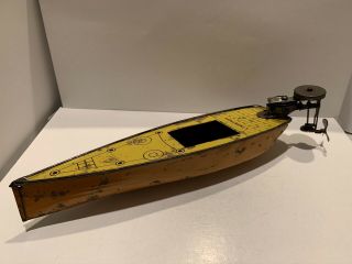 Vintage Lindstrom Tin Wind - Up Toy Speed Boat With Outboard Motor