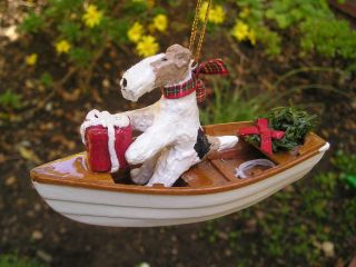 Wire Fox Terrier In A Boat Christmas Tree Ornament
