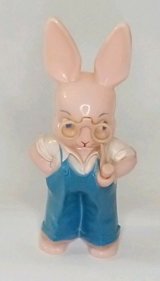 Knickerbocker Hard Plastic Mr Bunny Rabbit W/ Glasses & Pipe Easter Toy Rattle