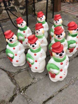 Set Of Nine Vintage 13 " Frosty Snowman Christmas Blow Mold Empire