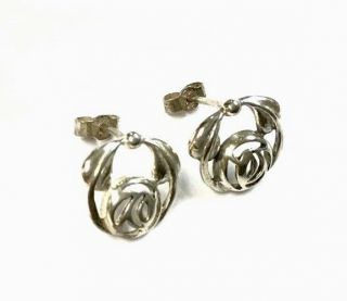 VINTAGE CHARLES RENNIE MACKINTOSH STYLE SILVER Post Earrings Gift Boxed 2