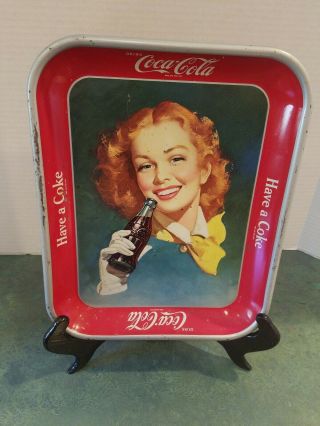 Vintage Coca Cola Serving Tray Strawberry Blonde Girl/yellow Scarf 1950 - 52