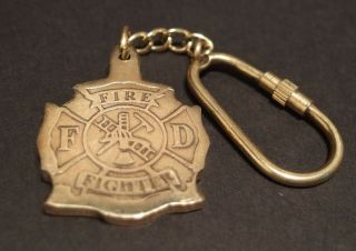 Antique Vintage Style Brass Fireman Fire Fighter Key Chain